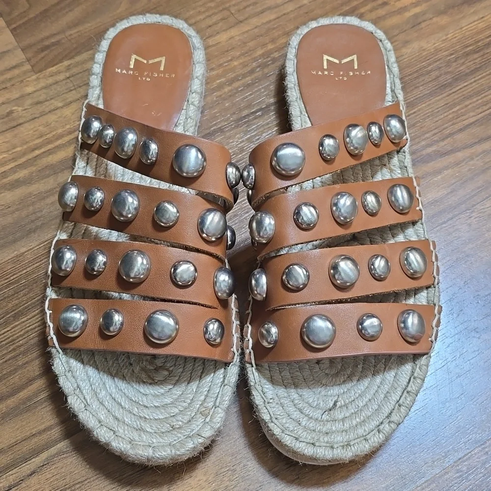 Marc Fisher LTD Brandie Studded Espadrille Slide Sandals.